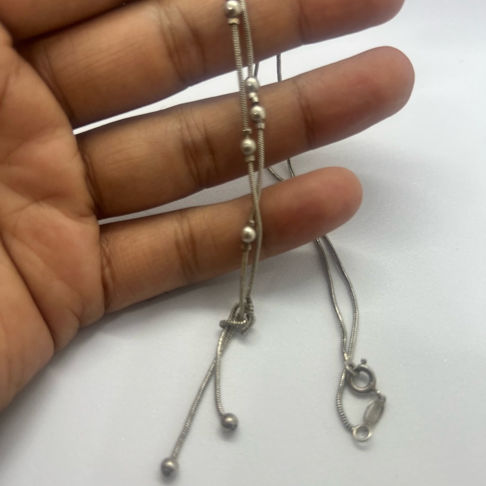 Elegant Solid Silver Unique  Beaded Necklace Chain - Picture 2 of 5